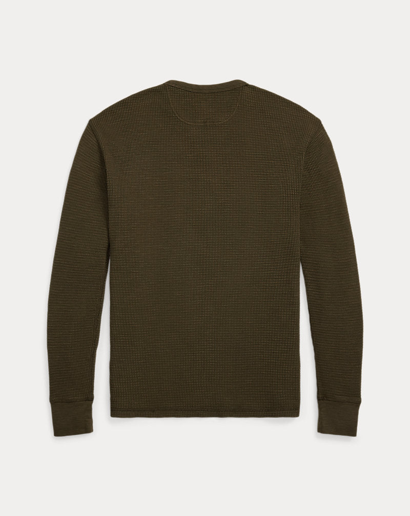 Garment-Dyed Waffle-Knit Crewneck Olive Brown