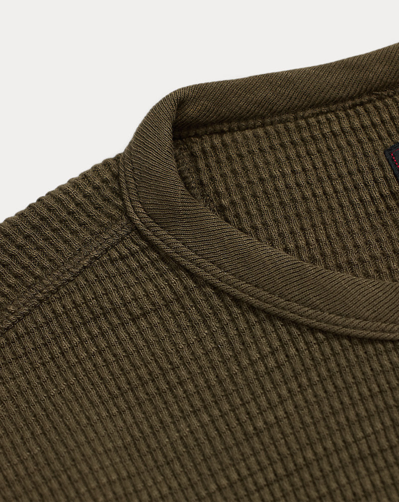 Garment-Dyed Waffle-Knit Crewneck Olive Brown