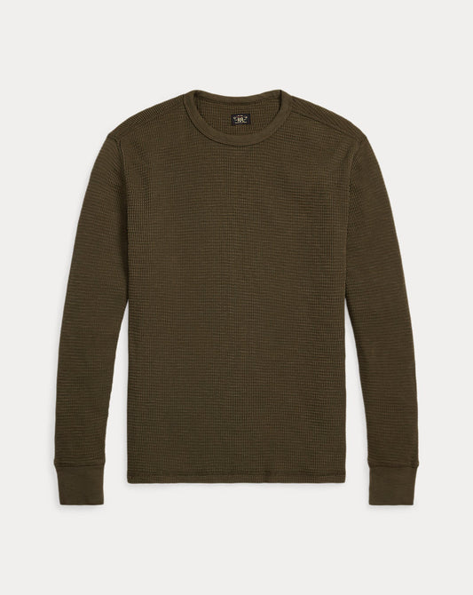 Garment-Dyed Waffle-Knit Crewneck Olive Brown