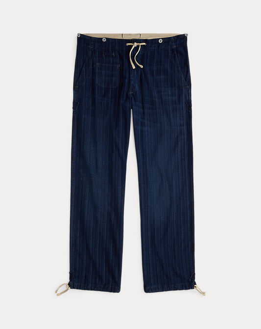 Indigo Striped Jersey Drawstring Trouser