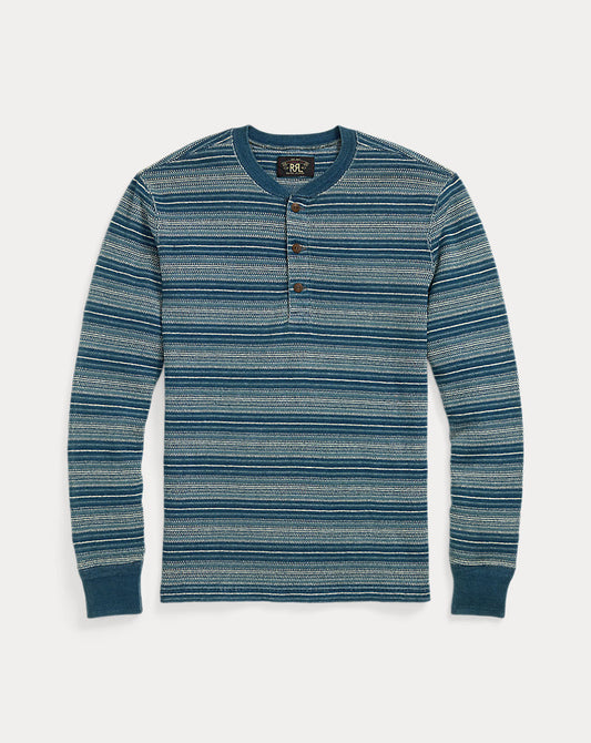 Indigo Striped Jacquard Henley Shirt Indigo Multi