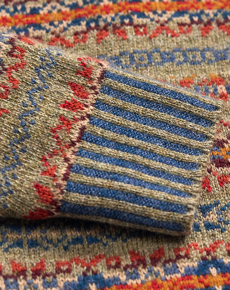 Hand-Embroidered Fair Isle Sweater Orange Multi