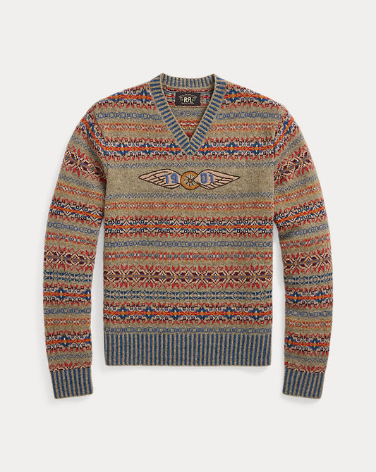 Hand-Embroidered Fair Isle Sweater Orange Multi