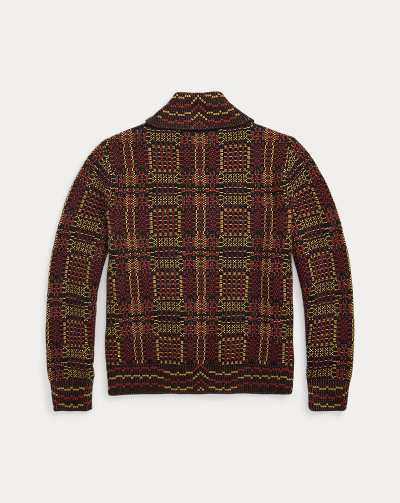 Wool Jacquard Full-Zip Cardigan Red Multi