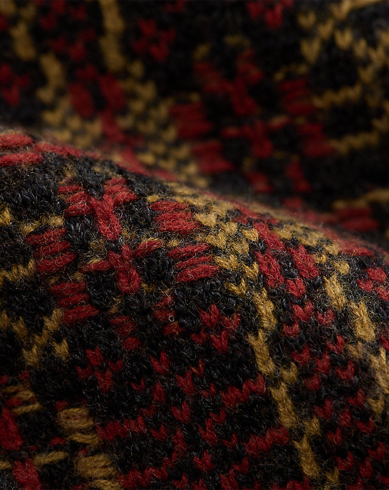 Wool Jacquard Full-Zip Cardigan Red Multi