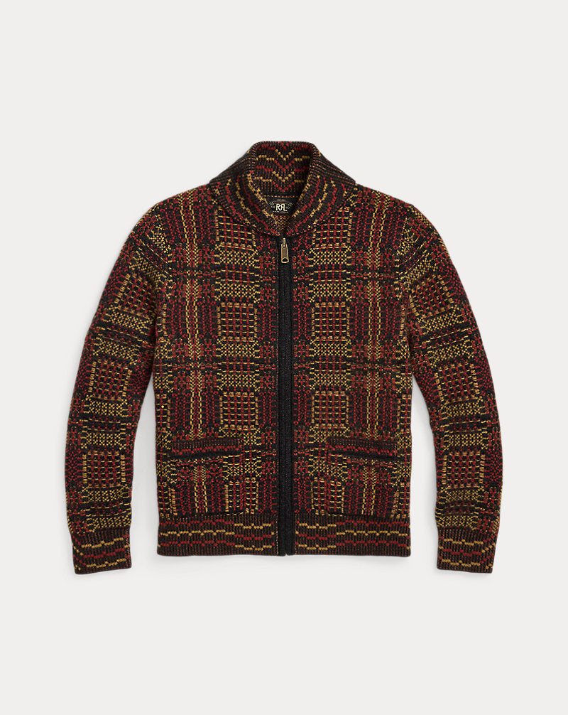 Wool Jacquard Full-Zip Cardigan Red Multi