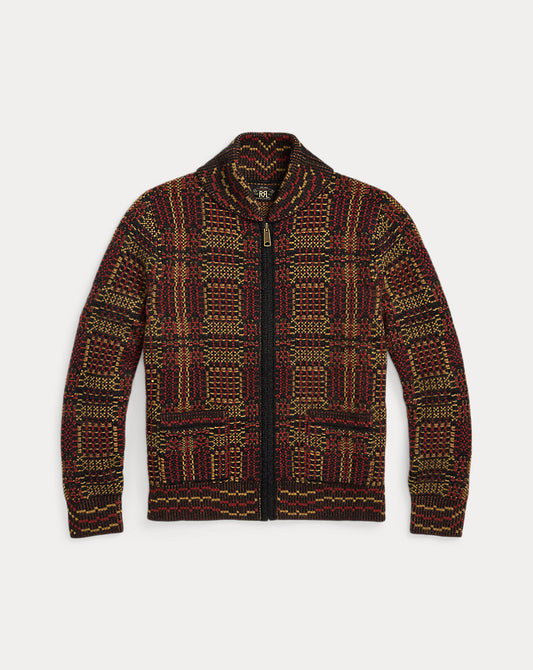 Wool Jacquard Full-Zip Cardigan Red Multi