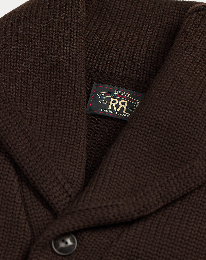 Appliqu¨¦d Wool Shawl-Collar Cardigan Brown