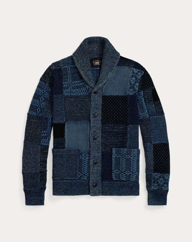 Indigo Patchwork Cotton-Linen Cardigan Indigo/Multi