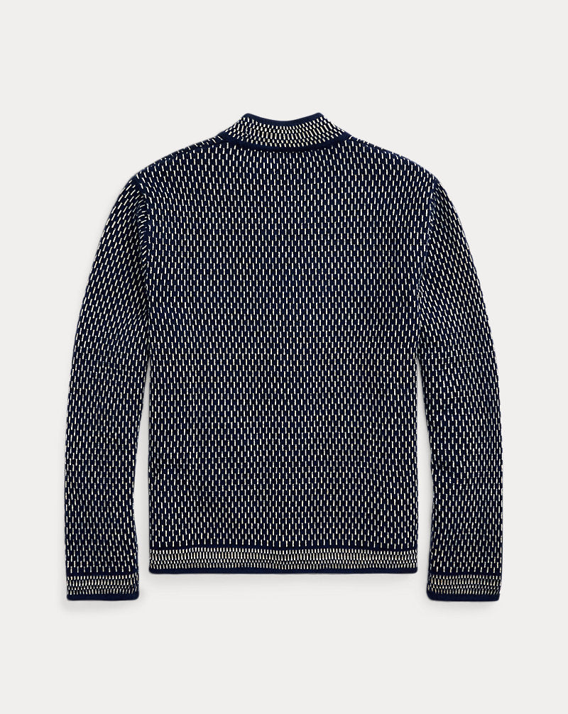 Indigo Cotton-Wool V-Neck Cardigan Navy/Cream