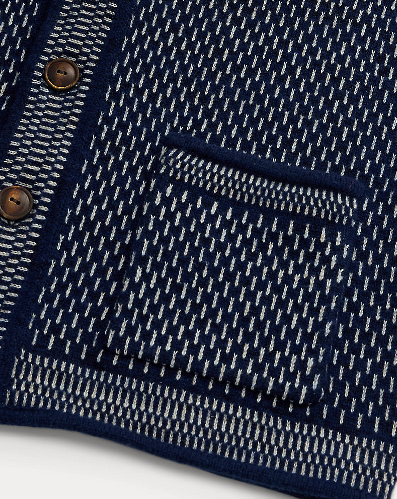 Indigo Cotton-Wool V-Neck Cardigan Navy/Cream