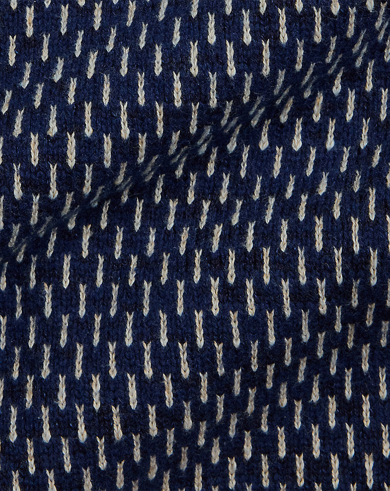Indigo Cotton-Wool V-Neck Cardigan Navy/Cream