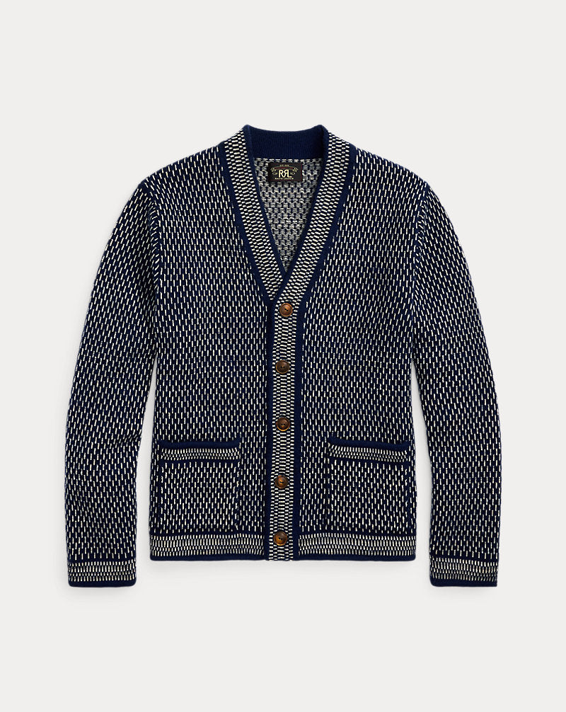 Indigo Cotton-Wool V-Neck Cardigan Navy/Cream