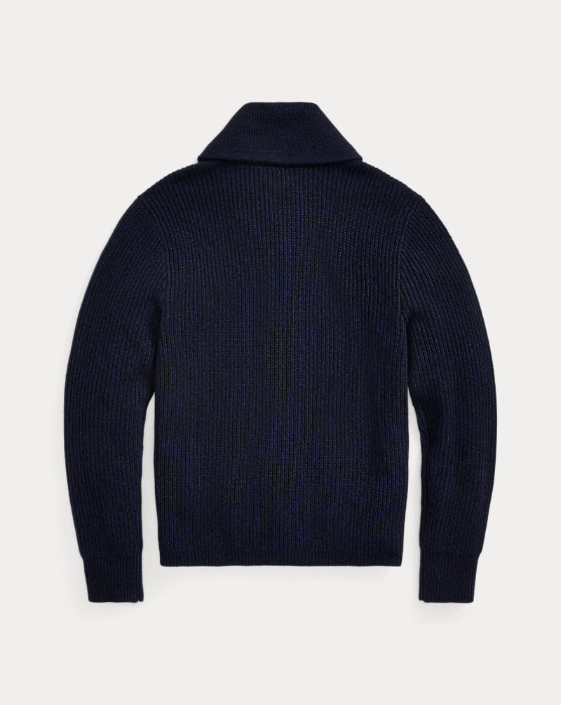 Cashmere Shawl-Collar Cardigan Navy Heather