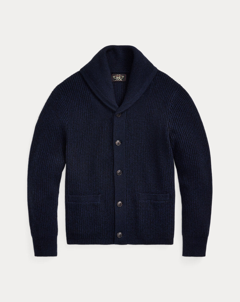 Cashmere Shawl-Collar Cardigan Navy Heather