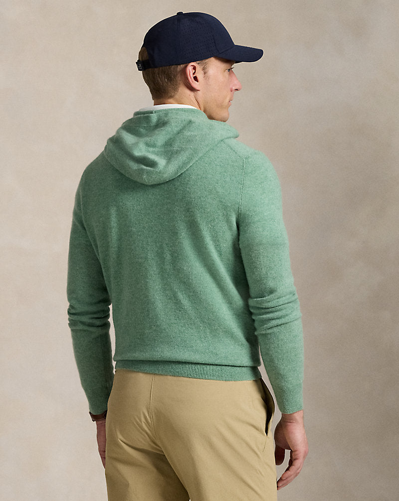 Washable Cashmere Hooded Jumper Field Olive Heather