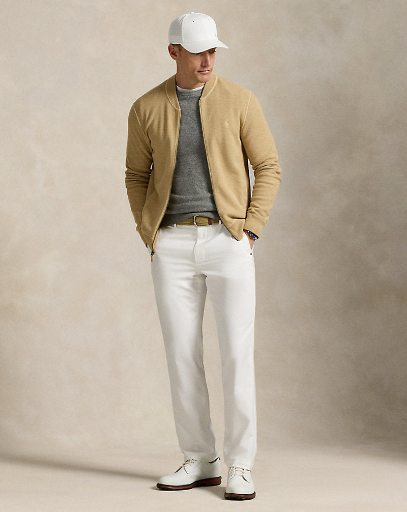 Mesh-Knit Cotton Full-Zip Jumper Camel Combo