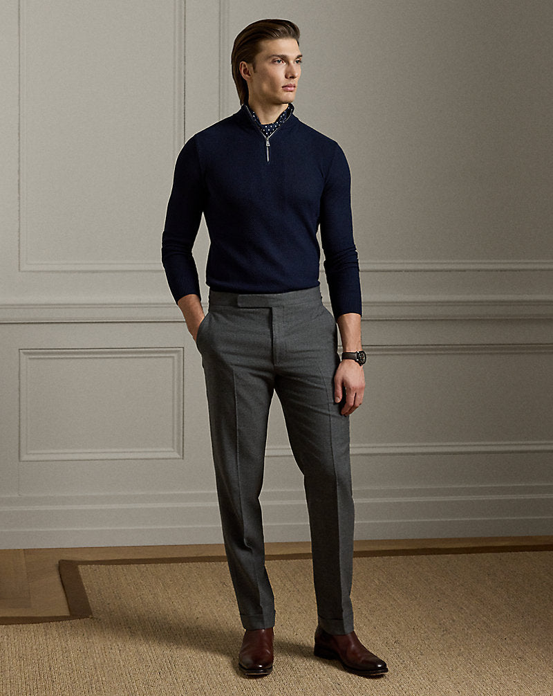 Textured Silk-Cotton Quarter-Zip Jumper Classic Chairman Navy