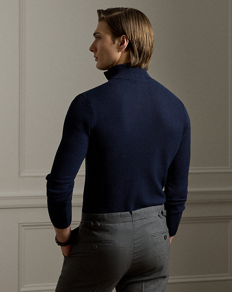 Textured Silk-Cotton Quarter-Zip Jumper Classic Chairman Navy