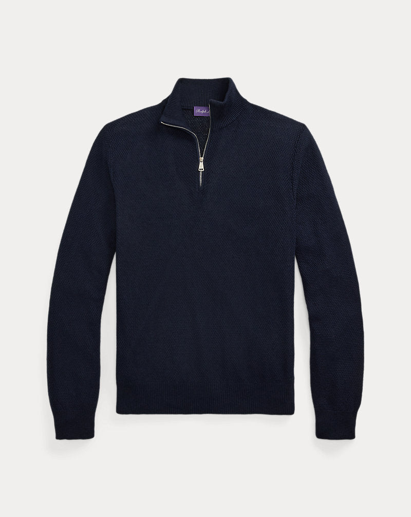 Textured Silk-Cotton Quarter-Zip Jumper Classic Chairman Navy