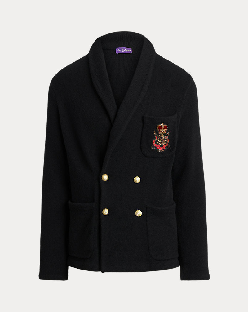Bullion-Patch Cashmere Blazer Cardigan Classic Black W/ Crest