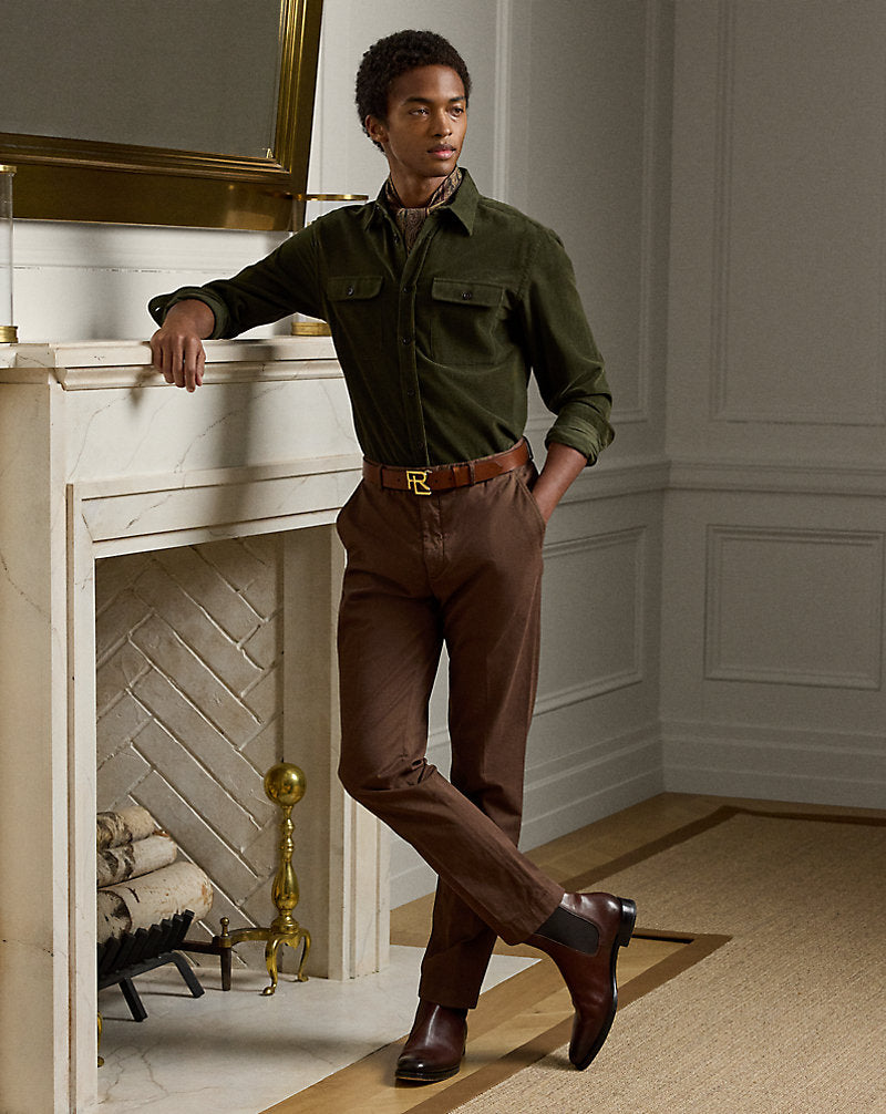 Cotton-Cashmere Corduroy Shirt Forest Night