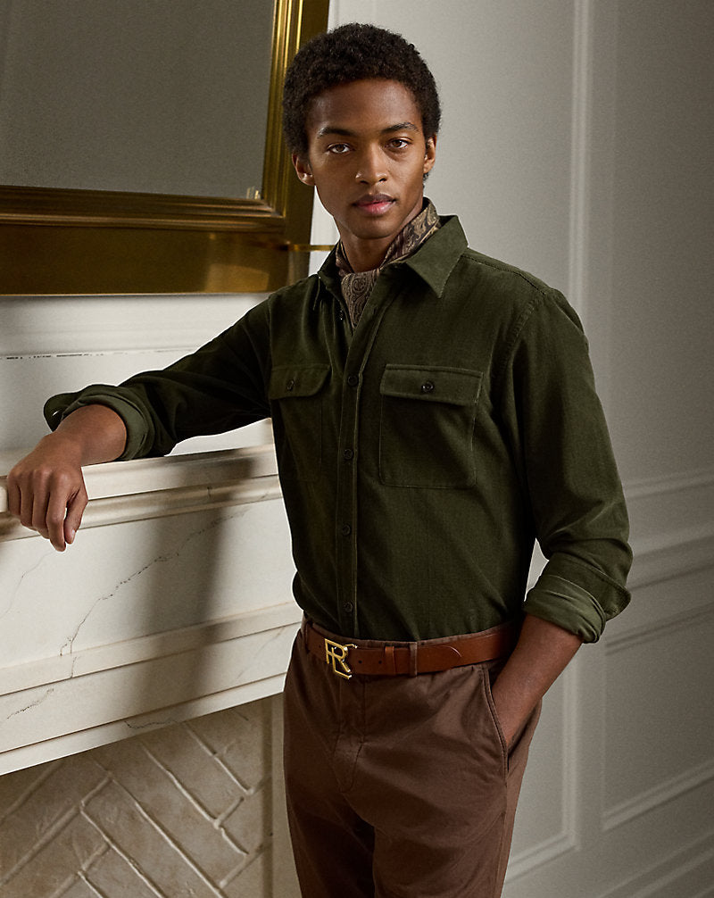 Cotton-Cashmere Corduroy Shirt Forest Night