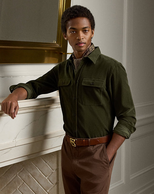 Cotton-Cashmere Corduroy Shirt Forest Night