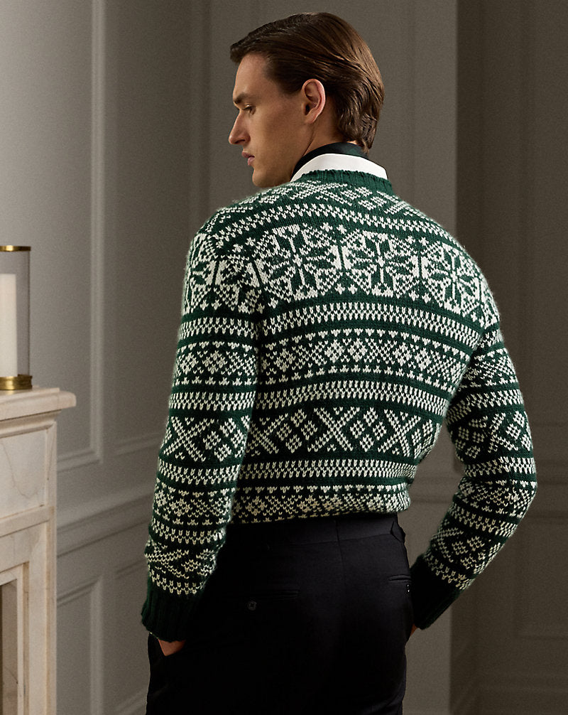 Snowflake-Patterned Cashmere Sweater Pine Grove W/ Lux Cream