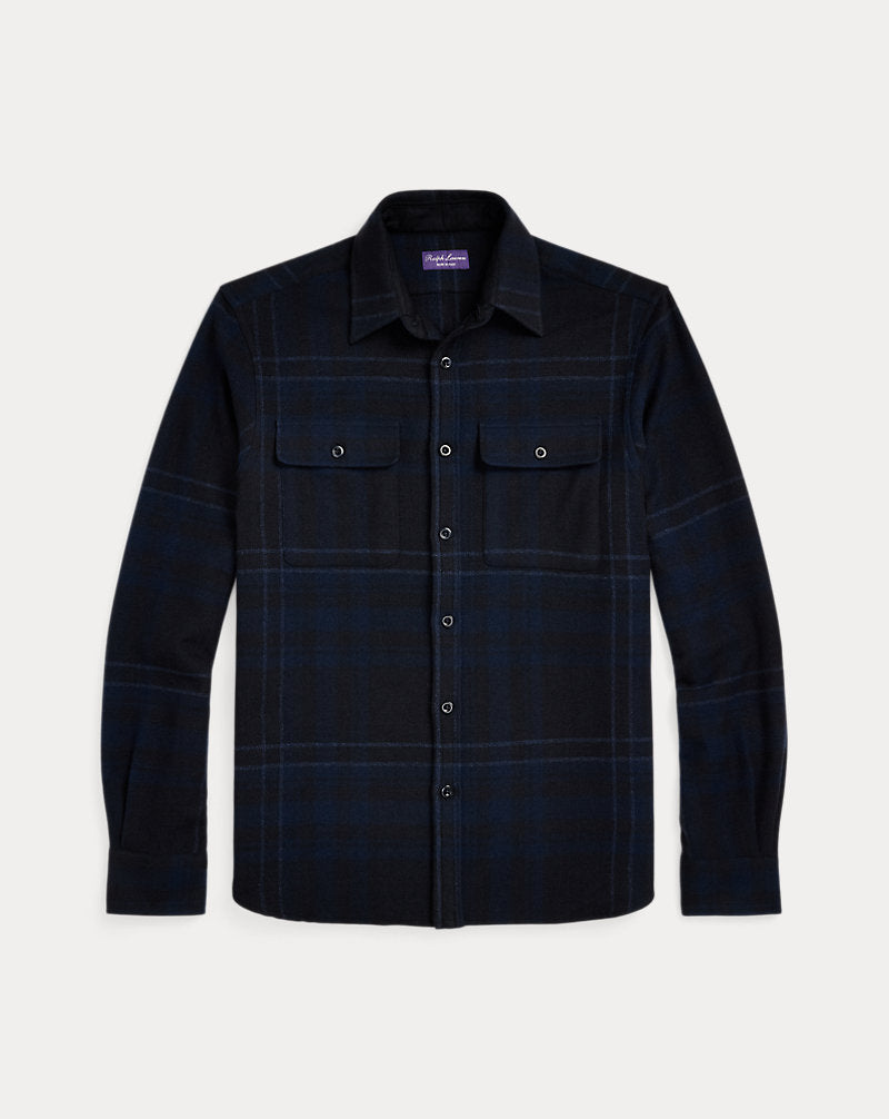 Plaid Wool-Blend Shirt Navy