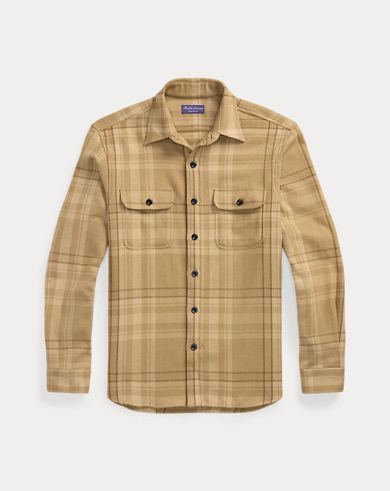 Plaid Wool-Blend Shirt Camel