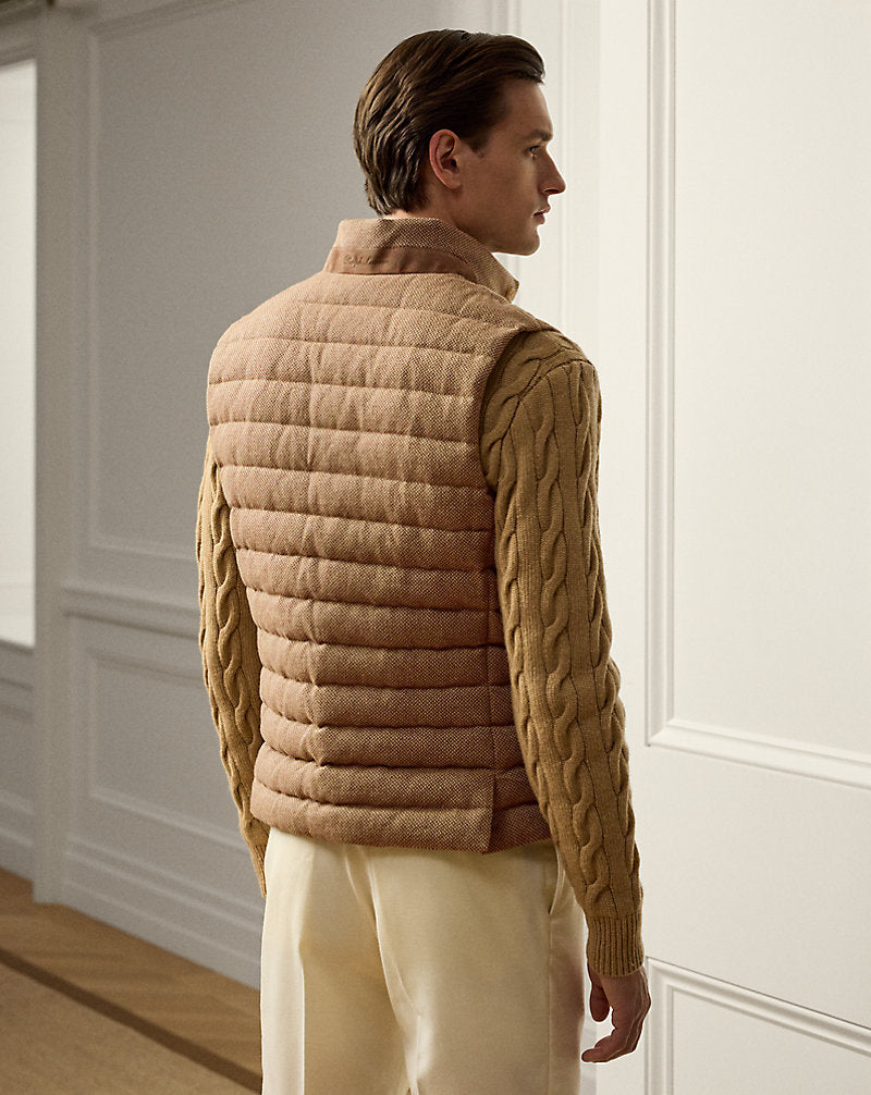 Quilted Tweed Down Gilet Tan/Brown