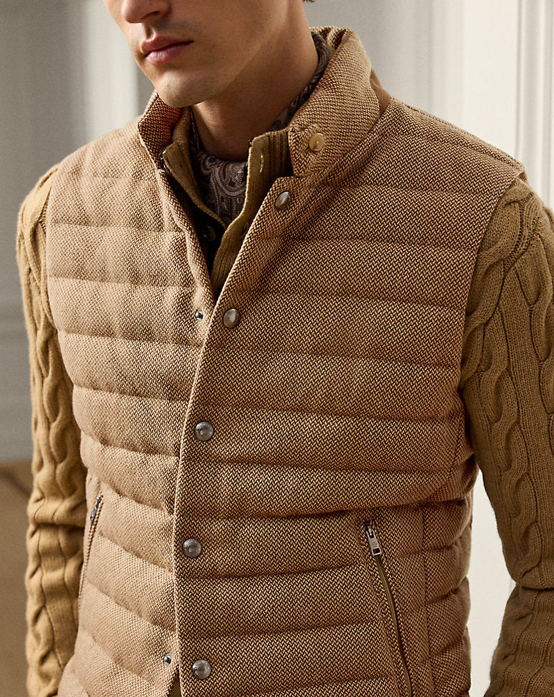 Quilted Tweed Down Gilet Tan/Brown