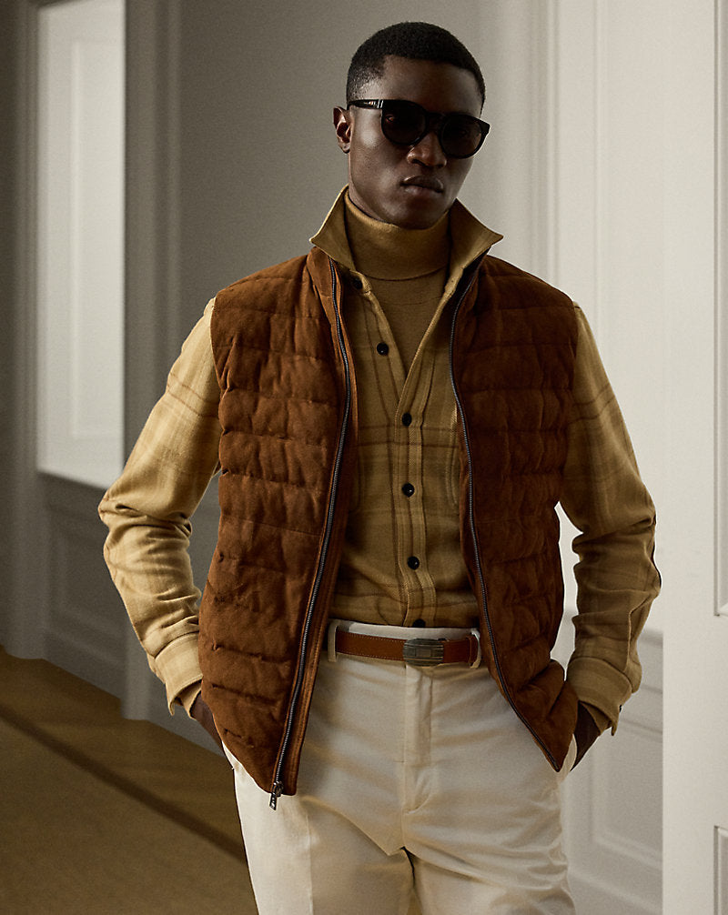 Hoffman Suede Down Waistcoat Chestnut Brown