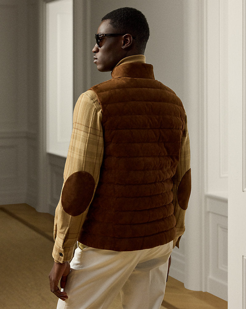 Hoffman Suede Down Waistcoat Chestnut Brown