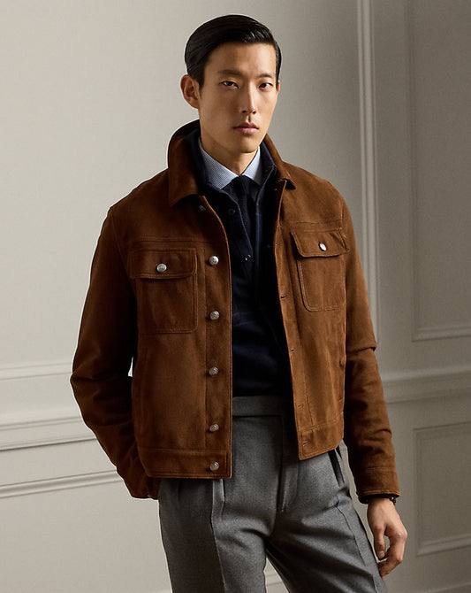 Weaver Suede Trucker Jacket Chestnut Brown