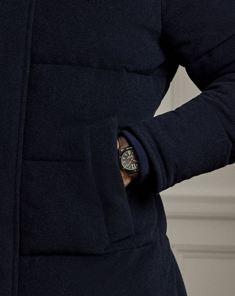Wool-Blend Down Hooded Jacket Classic Chairman Navy