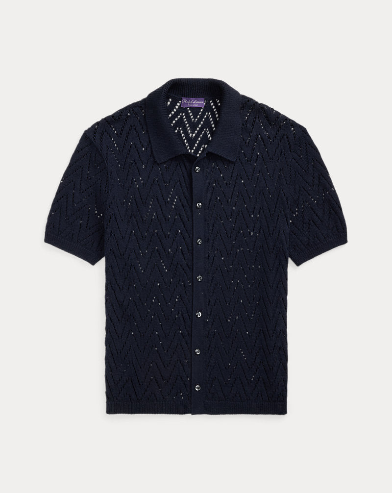 Textured Cotton Short-Sleeve Cardigan Classic Chairman Navy