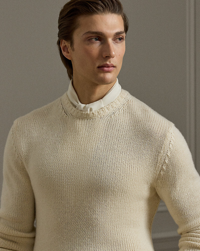 Cashmere-Silk-Linen Crewneck Jumper Limestone