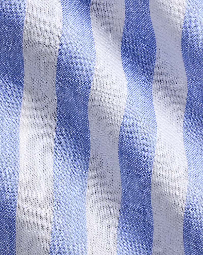 Striped Linen Camp Shirt Cornflower Blue/White