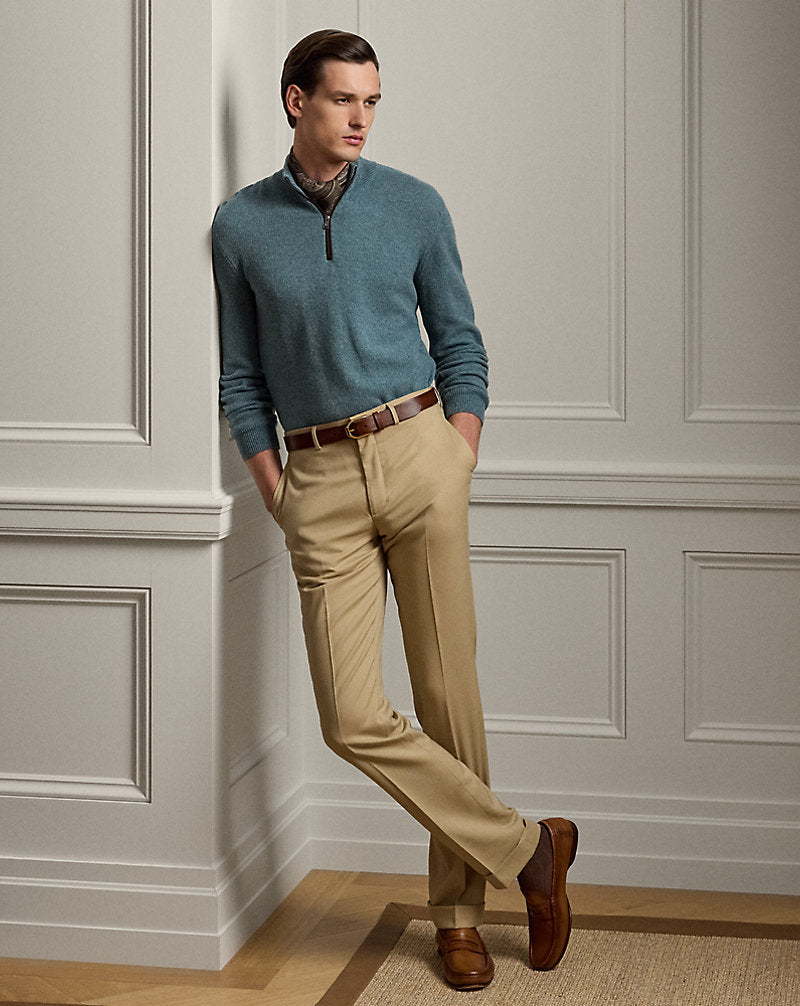 Birdseye Cashmere Quarter-Zip Jumper Blue Multi