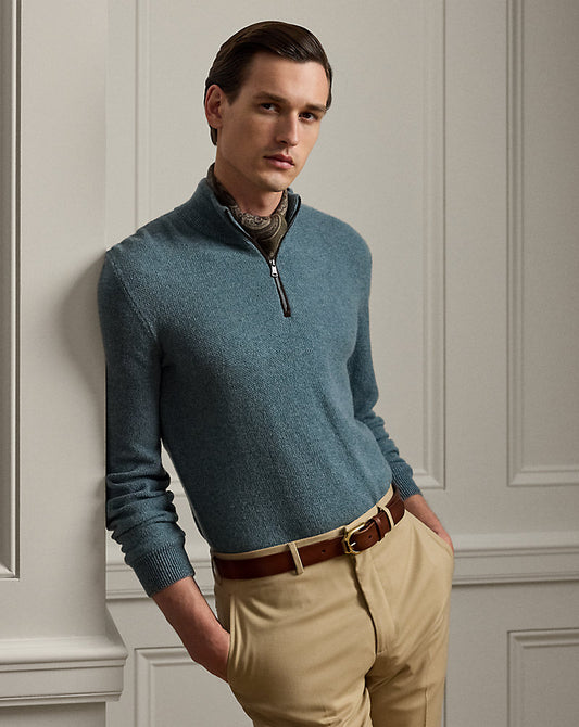 Birdseye Cashmere Quarter-Zip Jumper Blue Multi