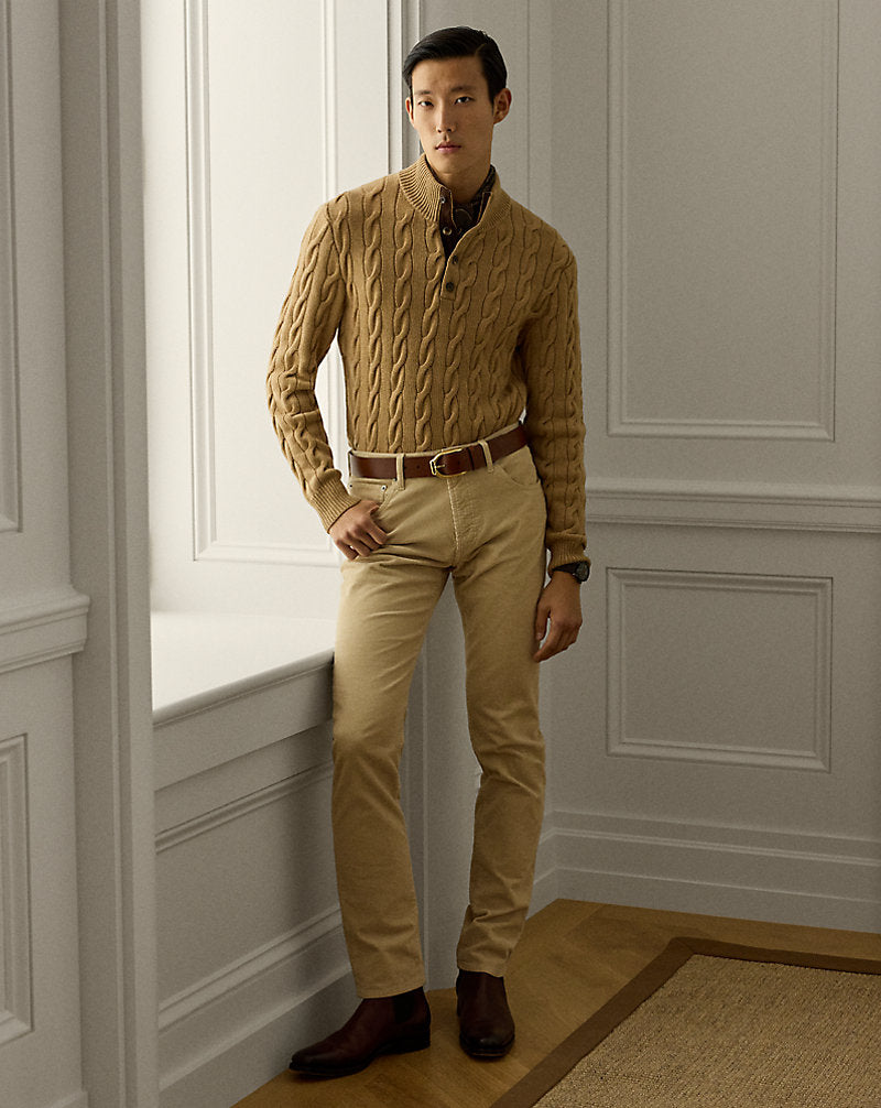 Cable-Knit Cashmere Mockneck Jumper Camel Melange
