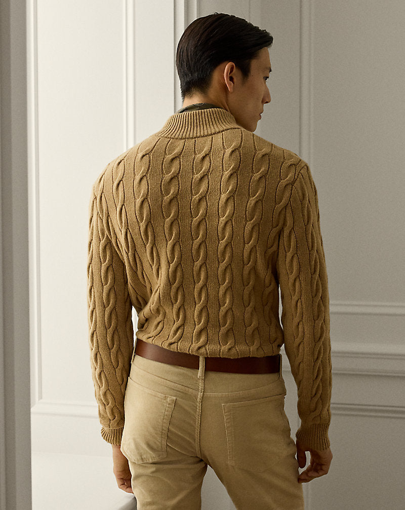 Cable-Knit Cashmere Mockneck Jumper Camel Melange