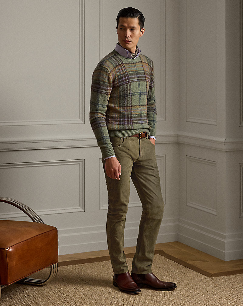 Hand-Tailored Suede Five-Pocket Trousers Thicket Moss