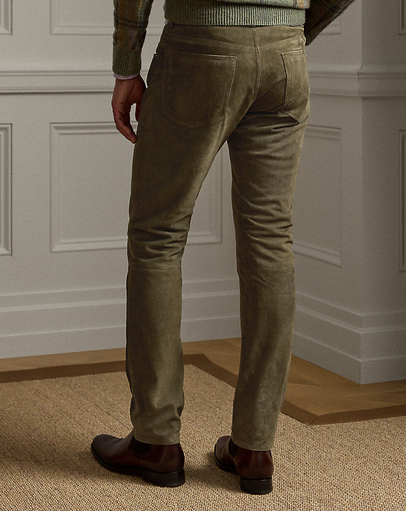 Hand-Tailored Suede Five-Pocket Trousers Thicket Moss
