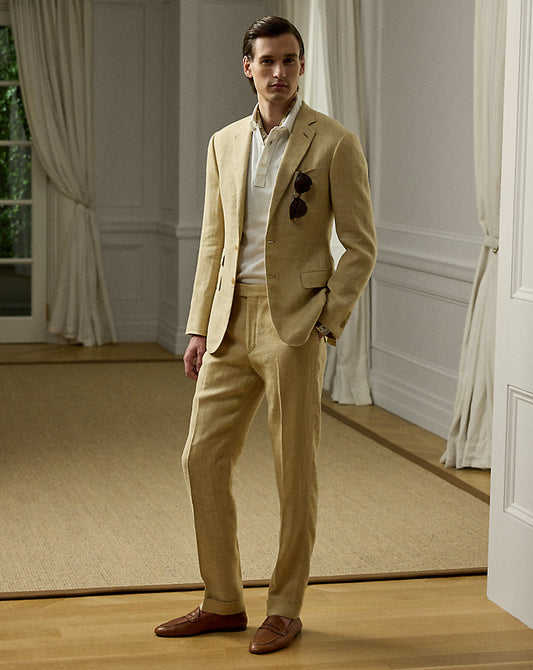 Gregory Hand-Tailored Linen-Silk Trouser Tan Multi