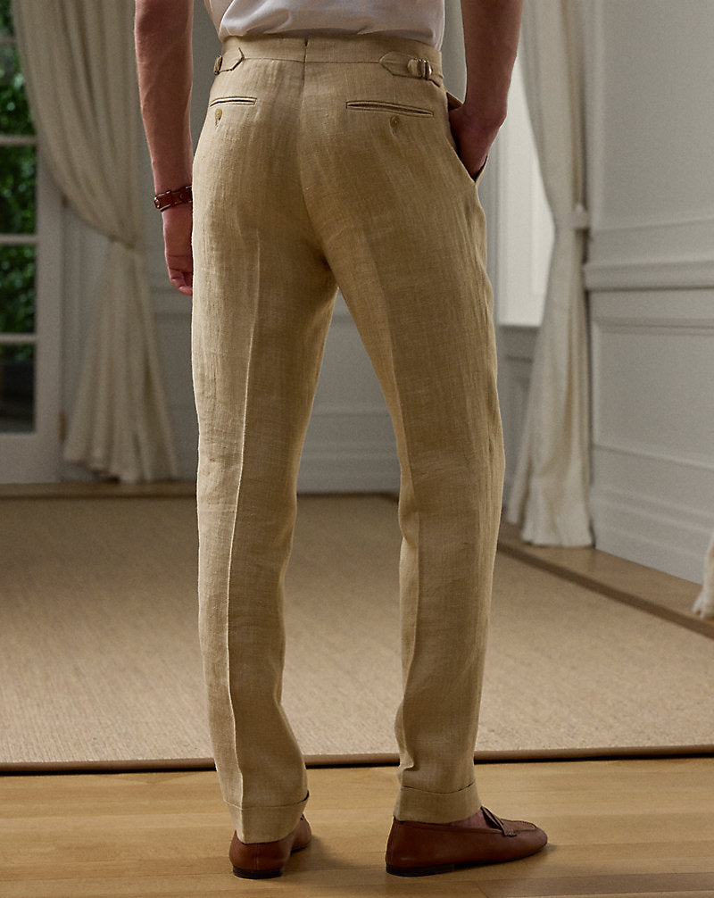 Gregory Hand-Tailored Linen-Silk Trouser Tan Multi