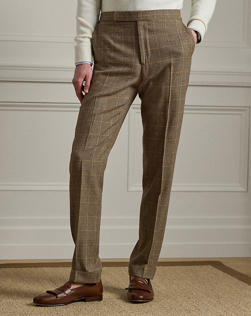 Gregory Handmade Glen Plaid Suit Trouser Cream/Light Brown Multi