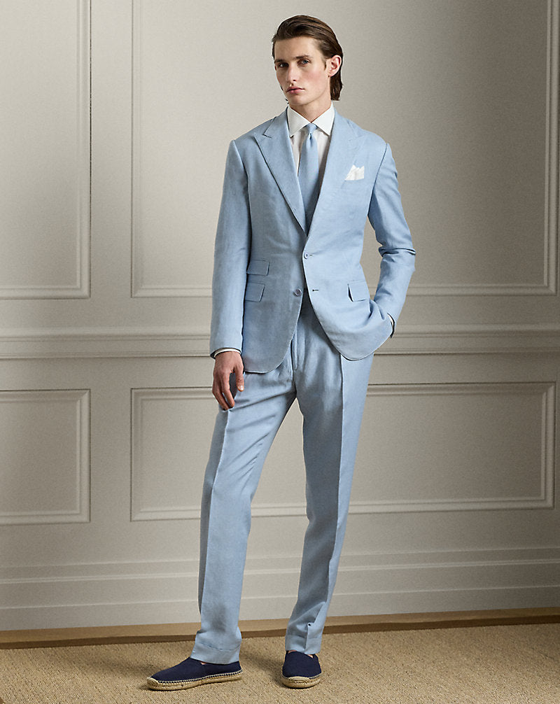 Gregory Hand-Tailored Linen-Silk Trouser Chambray Blue